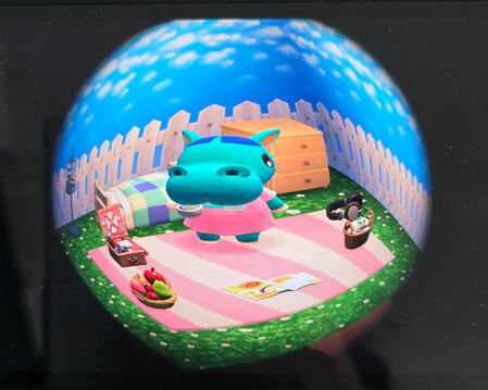 Fish eye image of a sereal childlike room.